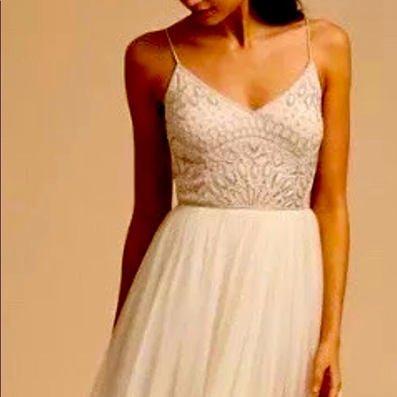 Adrianna Papell x BHLDN Violetta Off White Pink Beaded Bodice Wedding Prom Gown - Picture 4 of 10